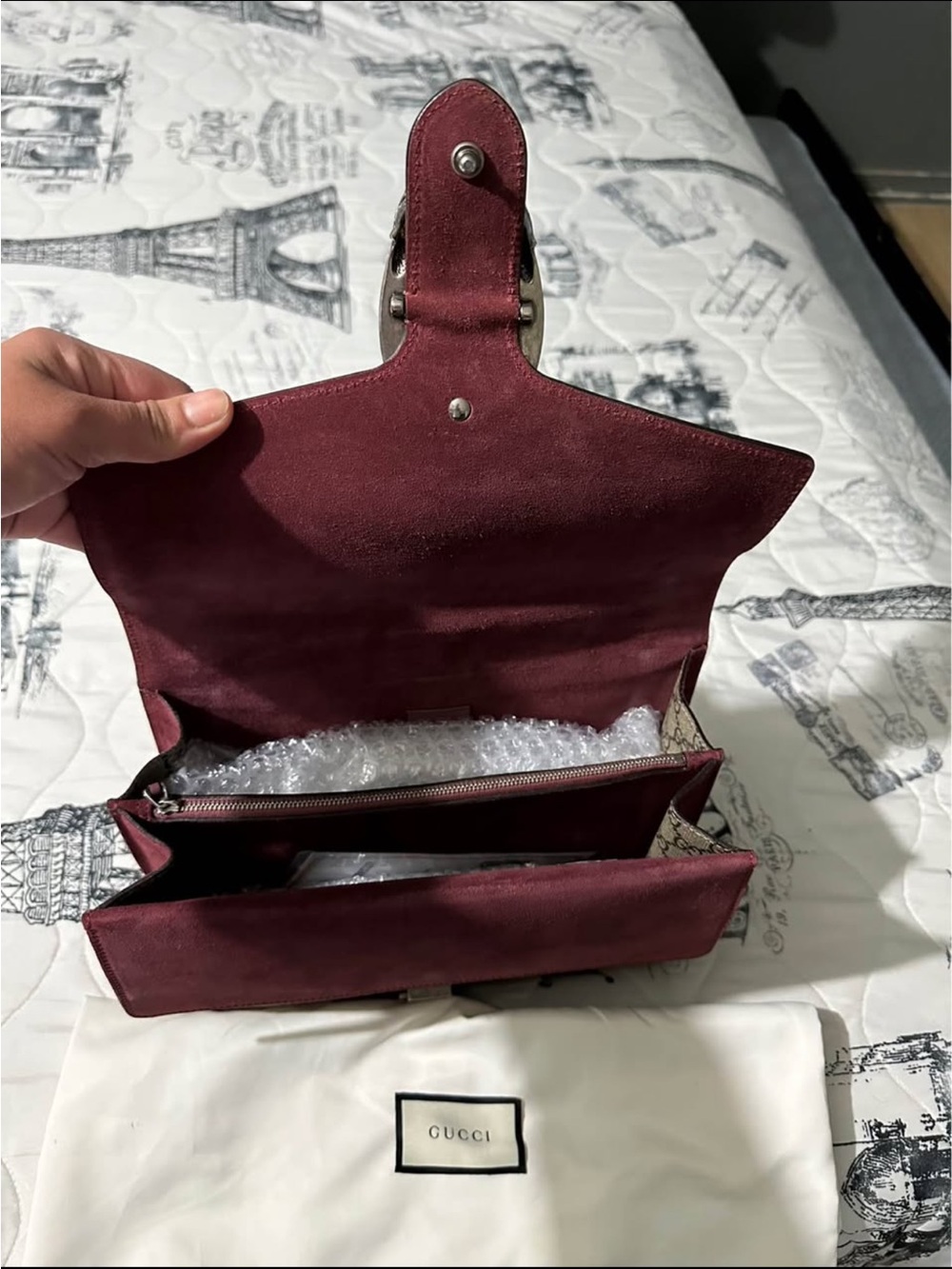 Gucci Burgundy Suede Crossbody Bag with Signature Trim